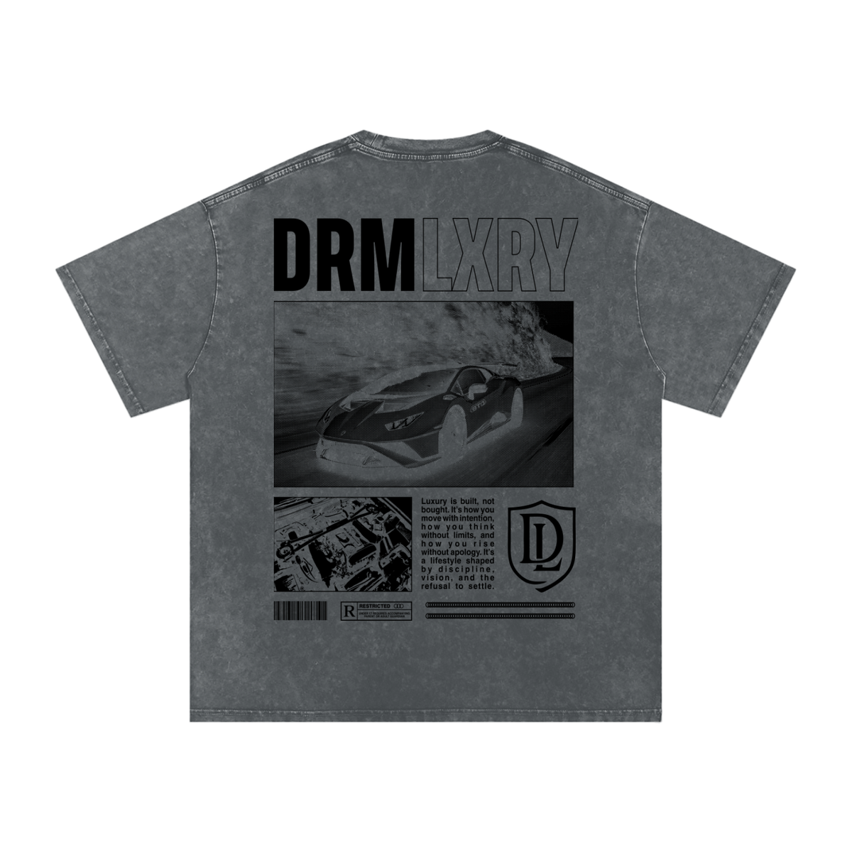 DRMLXRY Spec Sheet Tee Pirate Gray, product mockup