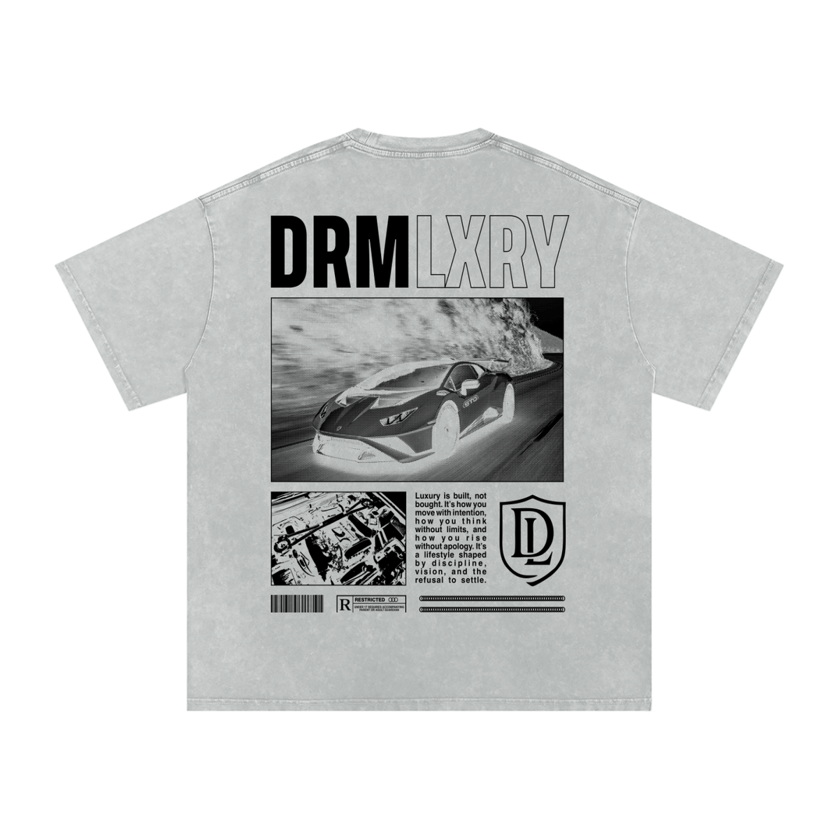 DRMLXRY Spec Sheet Tee Light Gray, product mockup