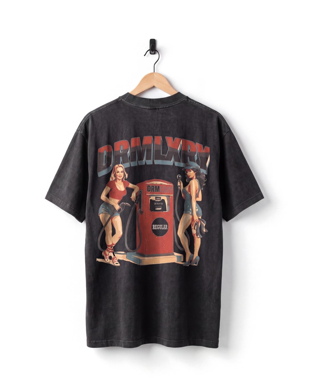 Full Service Heavyweight Tee in Black, on a hanger