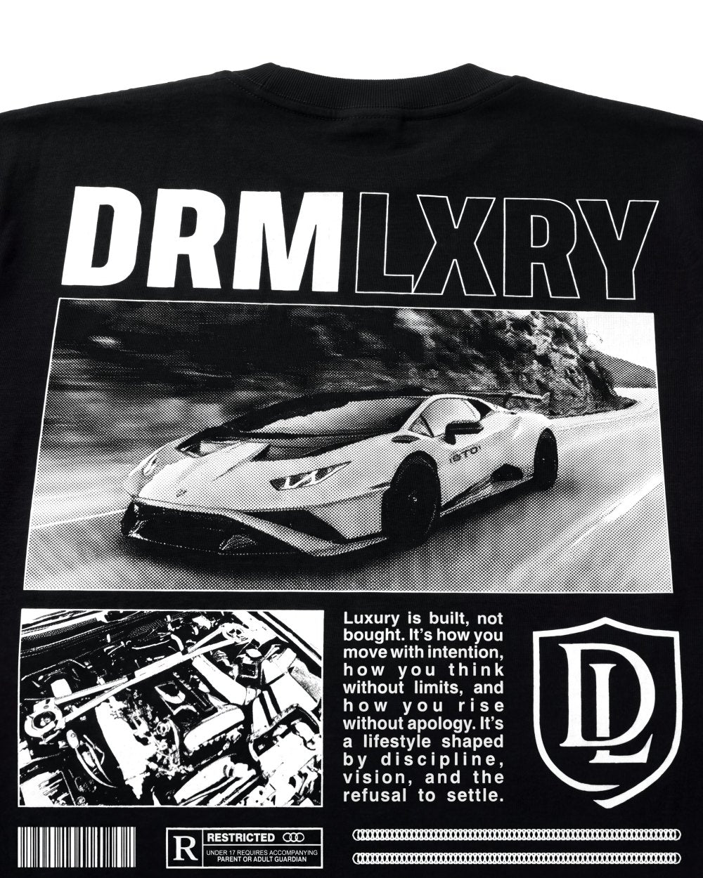 DRMLXRY Spec Sheet Long Sleeve, print close-up